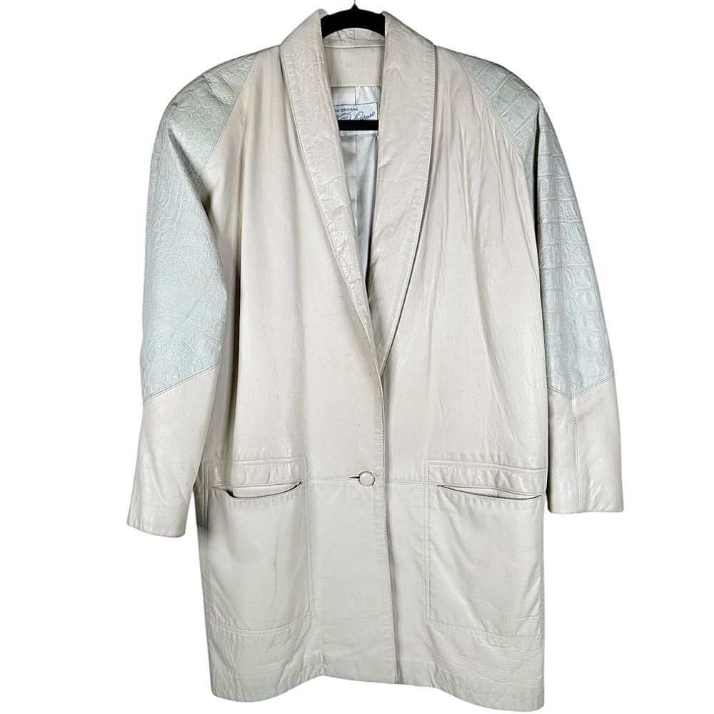 Vintage Peter Caruso Cream Genuine Leather Jacket Womens Size 6